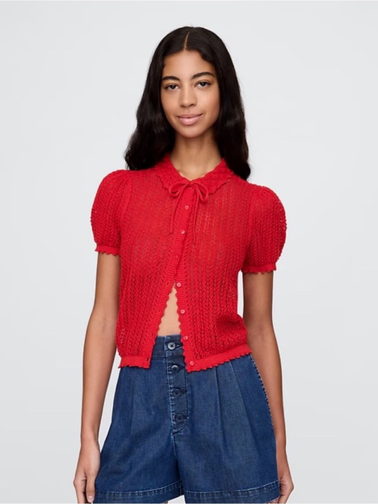 GAP Tops - Gap × DÔEN Linen-Blend Cardigan in Red